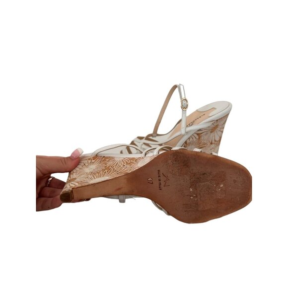 ALEXANDRA NEEL White Leather Floral Sandals Wedges Size 37 / 7 - Picture 6 of 6